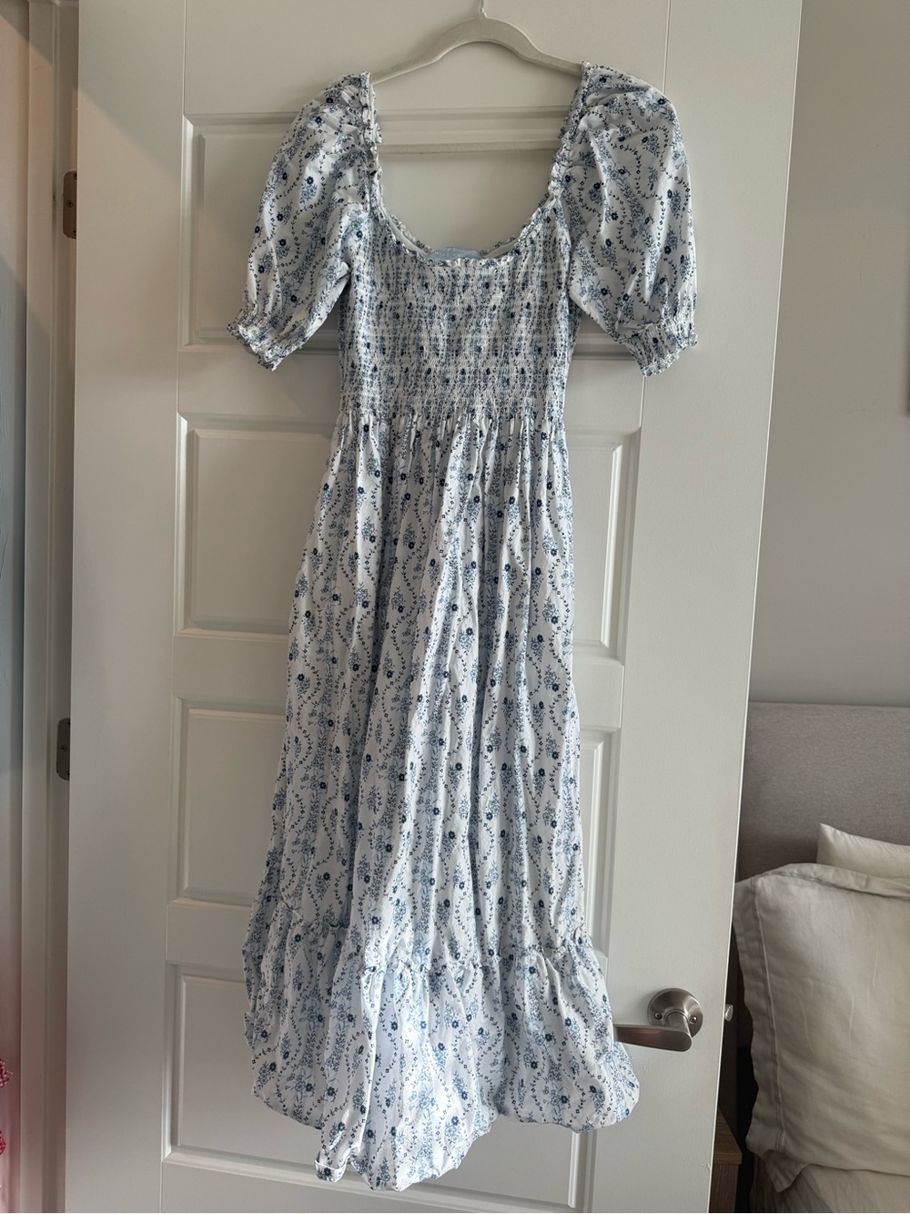 Hill House Nap Dress. Smocked Blue Paisley Maxi Dress